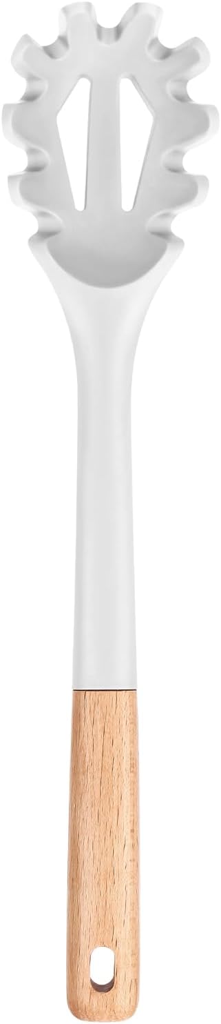 Silicone Pasta Fork, Kitchen Heat Resistant Noodle Spoon Server, BPA Free Spaghetti Strainer,12.8 inch (WHITE) BADIANO