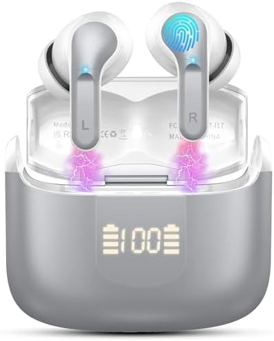 Wireless Earbuds, Bluetooth Headphones 5.3 New 40H Ear Buds Bass Stereo Earphones Noise Cancelling Earbud with 4 ENC Mic in-Ear Bluetooth Earbud USB-C LED Display IP7 Waterproof Sport for Android iOS Ordtop