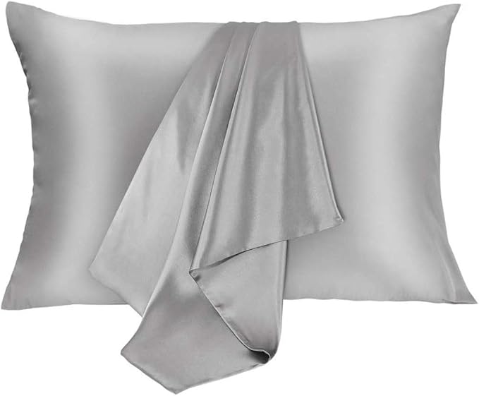 Silk Pillowcase for Hair and Skin 2 Pack 100% Mulberry Silk Bed Pillowcase Hypoallergenic Soft Breathable Both Sides Silk Pillow Case with Hidden Zipper, Standard Size Pillow Cases (Grey) JOGJUE
