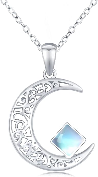 TRISHULA Moon Star Necklace, 925 Sterling Silver Crescent Moon Sun Pendant with Moonstone Crescent Jewelry Gift for Her Sister Birthday Christmas TRISHULA