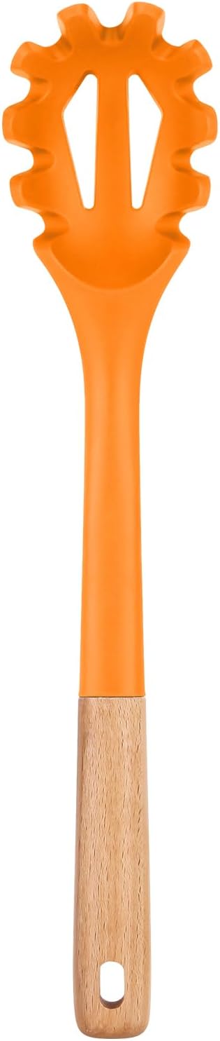 Silicone Pasta Fork, Kitchen Heat Resistant Noodle Spoon Server, BPA Free Spaghetti Strainer,12.8 inch (ORANGE) BADIANO