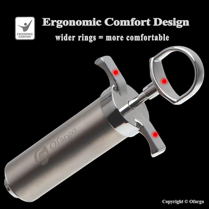 Ofargo Stainless Steel Meat Injector Syringe Kit with 4 Marinade Needles for BBQ Grill Smoker, Gifts for Men Dad Husband in Thanksgiving Christmas Day, 2-oz Large Capacity, Both Paper User Manual and E-Book Recipe GreatgiftsidealforThanksgivingandX-mas