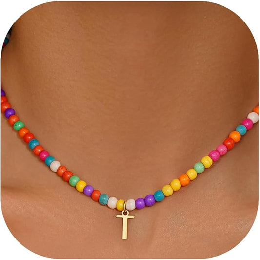 Eioi & Lmnm Colorful Initial Necklaces for Girls Women Kids - Teen Girls Gifts Trendy Beaded Initial Necklace Dainty Letter Gifts Choker Necklace for Girl Jewelry Kick Boosters