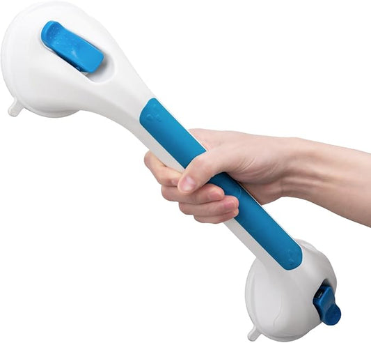 LEVERLOC Grab Bars for Bathtubs and Showers, Shower Handle 17 Inch Strong Suction Bath Handrails, Safety Grip for Bathroom Chair, Bathroom Grab Bar for Senior No Drilling Waterproof,Blue LEVERLOC