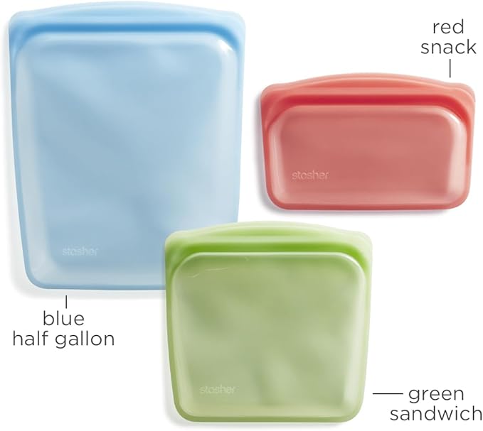 Stasher Premium Silicone Reusable Food Storage Bags, 3-Pack, Multi, Multi-Use Food Storage Bags, Lunch Bag, Travel Containers, BPA Free, Leak-free, Dishwasher-Safe, Eco-friendly Stasher
