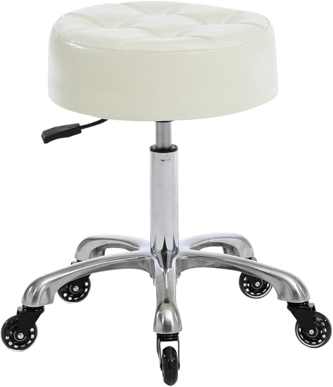 Salon Stylist Stool, Adjustable Height 24-30 inches Swivel Seat, Ivory, AM-ST108-B FRNIAMC