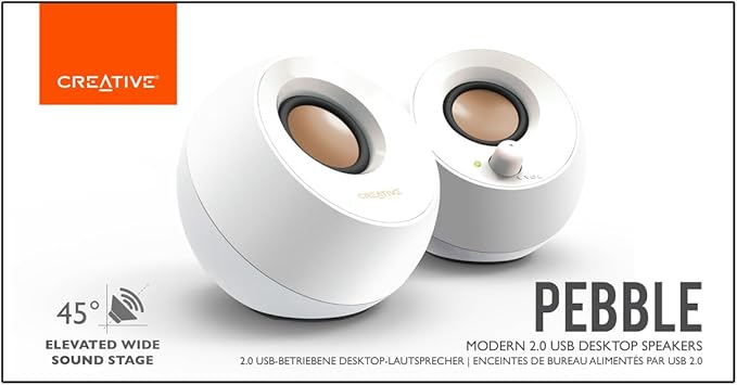 Creative Pebble 2.0 USB-Powered Desktop Speakers with Far-Field Drivers and Passive Radiators for PCs and Laptops (White) CreativeLabs