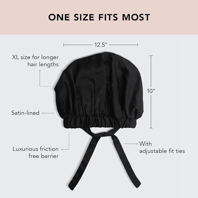 Kitsch XL Satin Bonnet for Sleeping - Softer Than Silk Hair Bonnet For Women - Secure Fit, Adjustable Night Cap For Curly & Textured Hair - Prevents Breakage, Tangles & Thinning - Black Kitsch