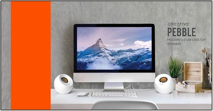 Creative Pebble 2.0 USB-Powered Desktop Speakers with Far-Field Drivers and Passive Radiators for PCs and Laptops (White) CreativeLabs
