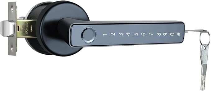 ETEKJOY Smart Door Lever Lock 4-in-1 App+Fingerprint+Passcode+Key Left/Right Reversible Handle Keyless Entry Auto Lock Knob Home Office Hotel Apartment Bedroom (Black with App) ETEKJOY