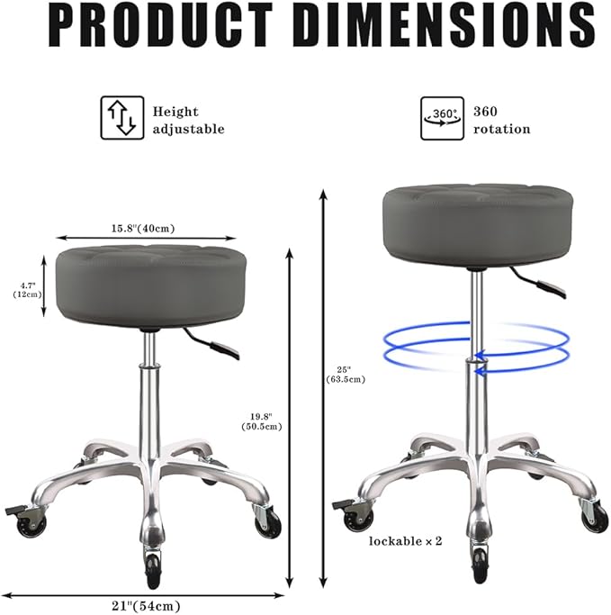 Rolling Stool with Wheels 12cm Ultra Thick Cushion Roller with Heavy Duty Swivel Desk，Adjustable Height Roller Stool for Massage Medical Tattoo Spa(Super Thick Cushion, Grey) Kick Boosters