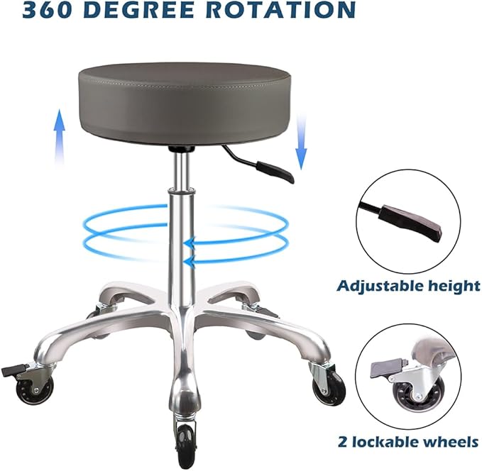 Rolling Stool with Wheels Adjustable Height，Heavy Duty Hydraulic Massage Stool with Super Thick Cushion for Massage Medical Tattoo Spa Guitar（Grey） Kick Boosters