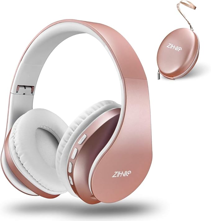 ZIHNIC Bluetooth Headphones Over-Ear, Foldable Wireless and Wired Stereo Headset Micro SD/TF, FM for Cell Phone,PC,Soft Earmuffs &Light Weight for Prolonged Wearing(Rose Gold) ENJOYMUSICLIFEWITHZIHNICHEADPHONES