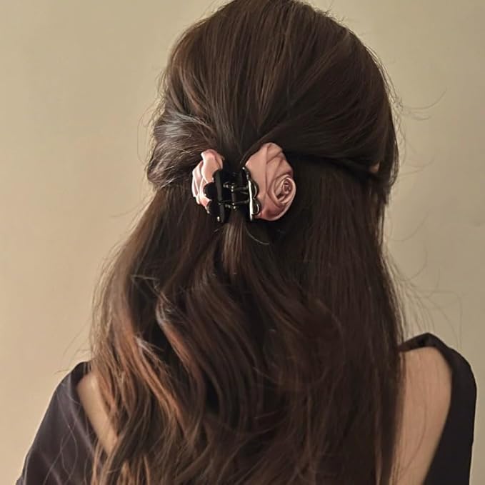 Rose Hair Clip,1.61 Inch Small Flower Hair Claw Clip,Satin Rose Elegant Hair Flowers Claw Clip Floral Wedding Hair Accessories Birthday Thanksgiving Gift for Women Girls (Pink Red Black) Agirlvct