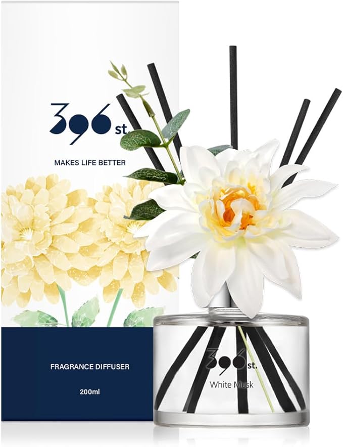 396 st. Dahlia Flower Reed Diffuser, White Musk, 200ml(6.7oz) / Reed Diffuser Sets, Home Fragrance, Scented Oils, Home & Bathroom Décor 396st