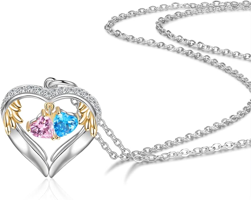 GLAMCARAT Personalized sterling silver pendant necklace with birthstone and name mothers jewelry heart shaped necklace for her birthstone necklace GLAMCARAT