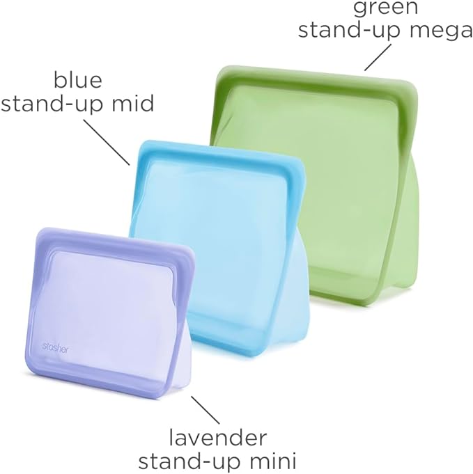 Stasher Premium Silicone Reusable Food Storage Bags, 3-Pack, Multi, Multi-Use Food Storage Bags, Lunch Bag, Travel Containers, BPA Free, Leak-free, Dishwasher-Safe, Eco-friendly Stasher