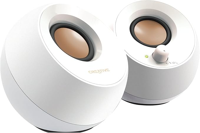 Creative Pebble 2.0 USB-Powered Desktop Speakers with Far-Field Drivers and Passive Radiators for PCs and Laptops (White) CreativeLabs