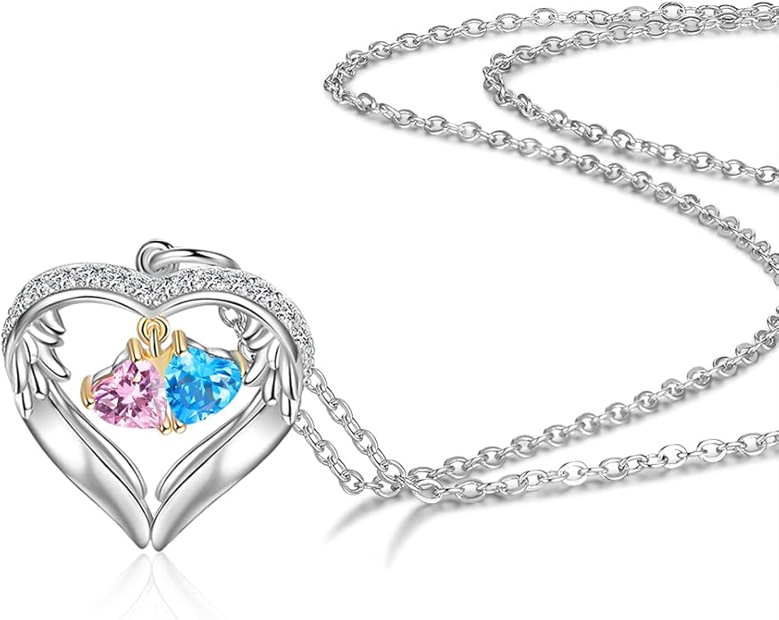 GLAMCARAT Personalized sterling silver pendant necklace with birthstone and name mothers jewelry heart shaped necklace for her birthstone necklace GLAMCARAT