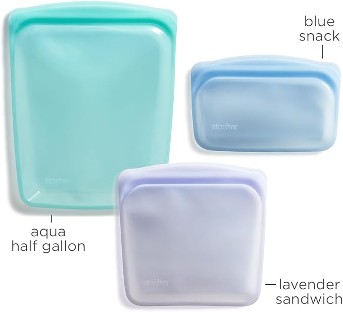 Stasher Premium Silicone Reusable Food Storage Bags, 3-Pack, Multi, Multi-Use Food Storage Bags, Lunch Bag, Travel Containers, BPA Free, Leak-free, Dishwasher-Safe, Eco-friendly Stasher