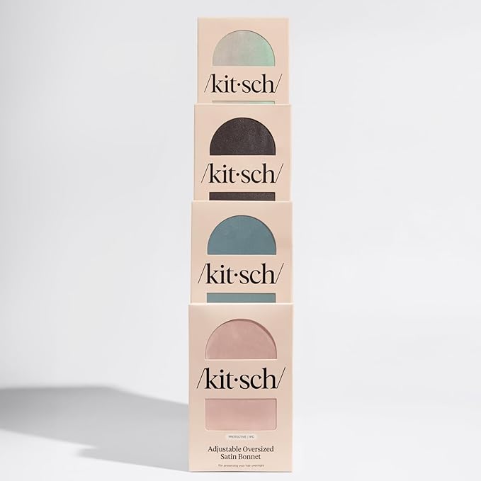 Kitsch XL Satin Bonnet for Sleeping - Softer Than Silk Hair Bonnet for Women - Secure Fit, Adjustable Night Cap for Curly & Textured Hair - Prevents Breakage, Tangles & Thinning- Haze Blue Kitsch