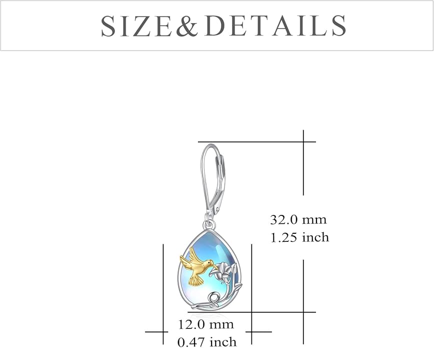 YFN Bee/Flower/Hummingbird Bird Moonstone Earrings 925 Sterling Silver Teardrop Dangle Hypoallergenic Leverback Earring for Women YFN
