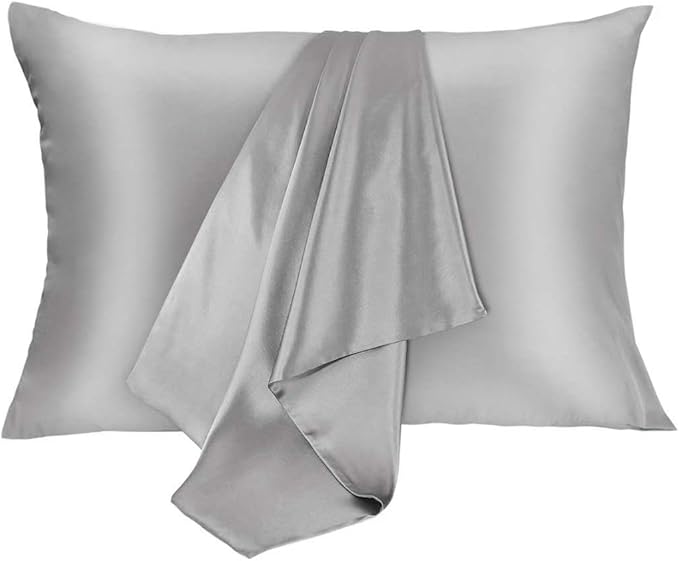 Silk Pillowcase for Hair and Skin 2 Pack 100% Mulberry Silk Bed Pillowcase Hypoallergenic Soft Breathable Both Sides Silk Pillow Case with Hidden Zipper, King Size Pillow Cases (Grey) JOGJUE