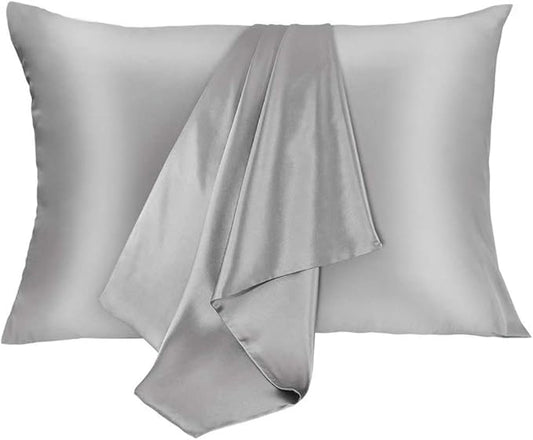 Silk Pillowcase for Hair and Skin 2 Pack 100% Mulberry Silk Bed Pillowcase Hypoallergenic Soft Breathable Both Sides Silk Pillow Case with Hidden Zipper, King Size Pillow Cases (Grey) JOGJUE