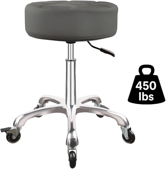 Rolling Stool with Wheels 12cm Ultra Thick Cushion Roller with Heavy Duty Swivel Desk，Adjustable Height Roller Stool for Massage Medical Tattoo Spa(Super Thick Cushion, Grey) Kick Boosters