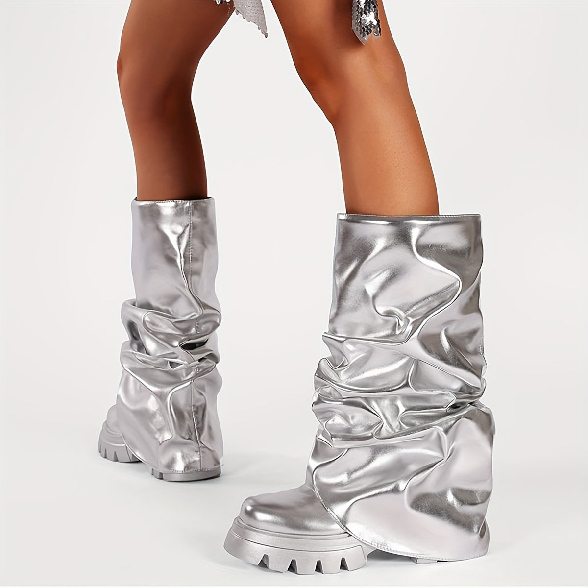 Metallic Slouchy Platform Boots
