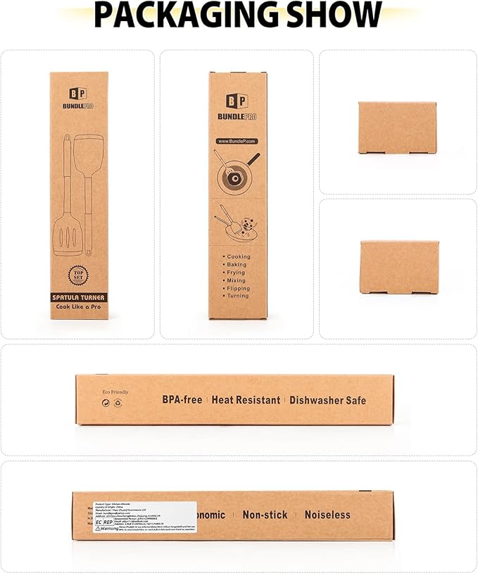 Pack of 2 Silicone Solid Turner, Non Stick Slotted Kitchen Spatulas, High Heat Resistant BPA Free Cooking Utensils, Ideal Cookware for Fish, Eggs, Pancakes(Chocolate) BUNDLEPRO