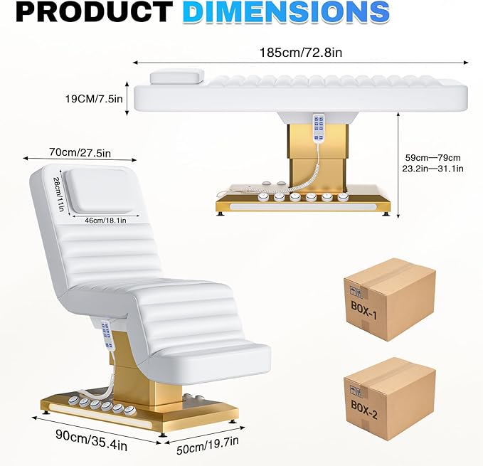 Stationary Massage Table with Memory Foam, Massage TattooTable with Adjustable Height, Facial Bed for Esthetician, PU Leather for Physical Therapy & Spa (Metal/ 3 Molds-1-White, 35.4''L x 20''W) Kick Boosters