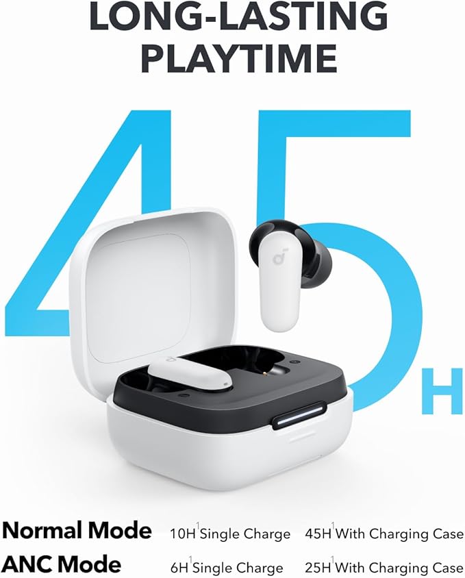 Soundcore P30i by Anker Noise Cancelling Earbuds, Strong and Smart Noise Cancelling, Powerful Bass, 45H Playtime, 2-in-1 Case and Phone Stand, IP54, Wireless Earbuds, Bluetooth 5.4 (White) soundcore