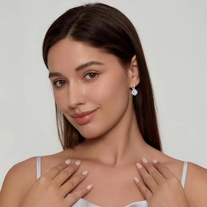 Square Princess Cut Dangle Drop Earrings 925 Sterling Silver Halo Solitaire Leverback Earrings Birthstone Jewelry for Women LWSARY