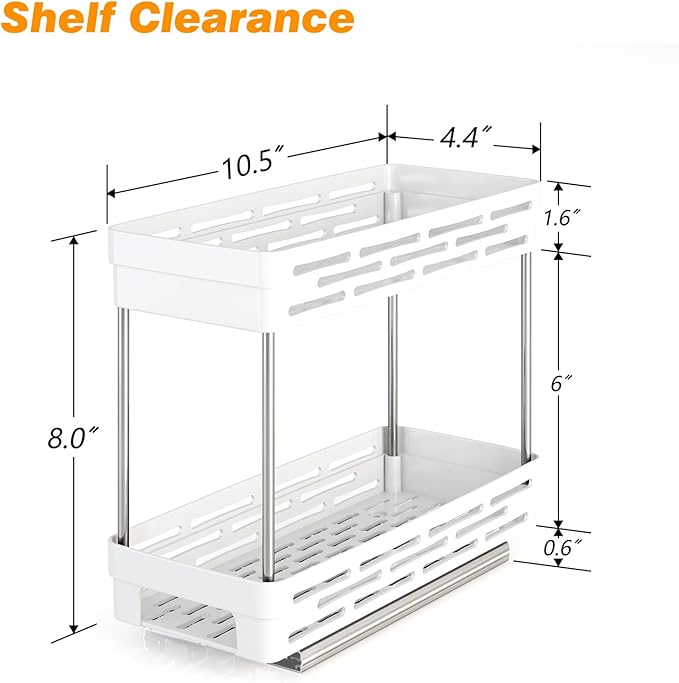 Pull Out Spice Rack Organizer for Cabinet, 2 Pack Slide Out Spice Racks Organizer, Spice Cabinet Organizers, Cabinet Size Need:12'' Highx11'' Deepx5'' Wide,Hold 10 Spice Jar Each Tier-2Tier, White DABIGE