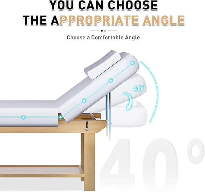 Stationary Massage Table with Memory Foam, Massage TattooTable with Adjustable Height, Facial Bed for Esthetician, PU Leather for Physical Therapy & Spa (Wood/White, 75''L x 28''W x 25''H) Kick Boosters