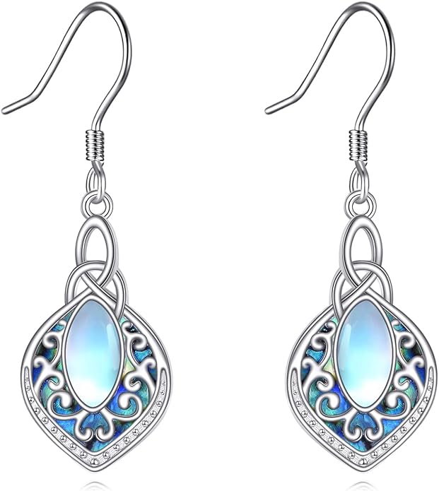 YFN Filigree Moonstone Dragonfly Earrings Sterling Silver Teardrop Bohemian Irish Celtic Knot Drop Dangle Earrings Abalone Shell Jewelry Gifts for Women YFN