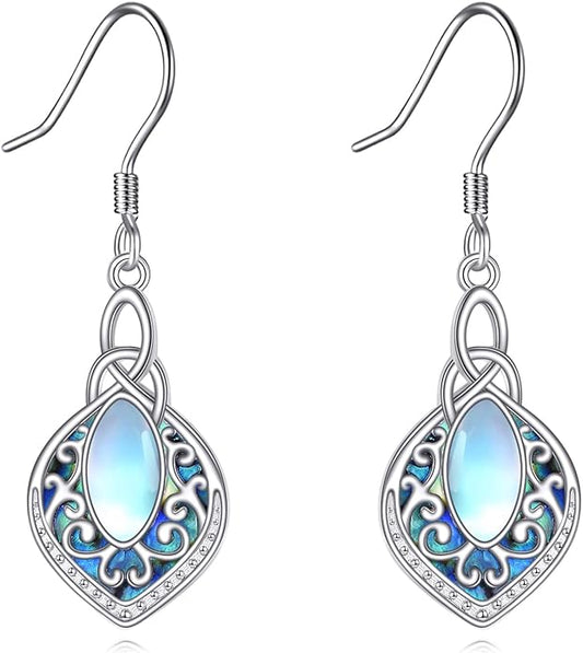 YFN Filigree Moonstone Dragonfly Earrings Sterling Silver Teardrop Bohemian Irish Celtic Knot Drop Dangle Earrings Abalone Shell Jewelry Gifts for Women YFN
