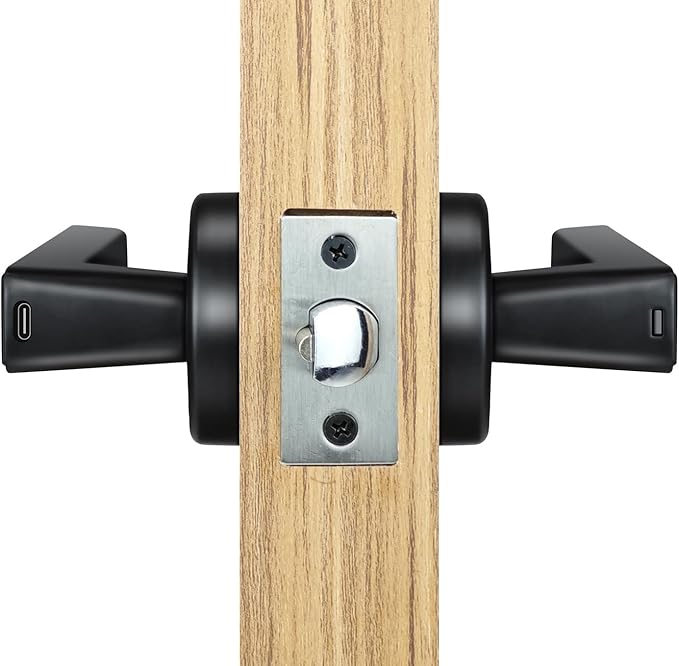 ETEKJOY Smart Door Lever Lock 4-in-1 App+Fingerprint+Passcode+Key Left/Right Reversible Handle Keyless Entry Auto Lock Knob Home Office Hotel Apartment Bedroom (Black with App) ETEKJOY