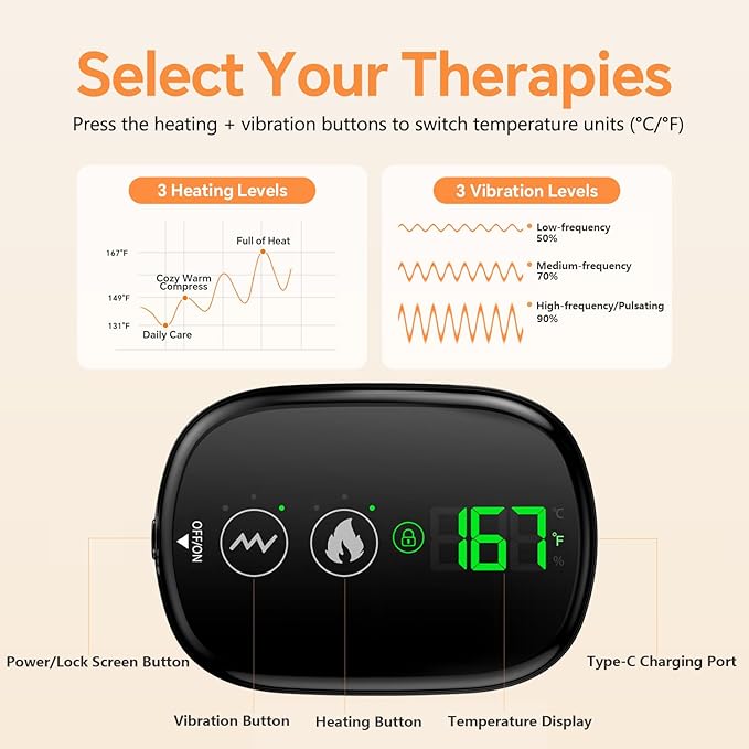 Heating Pad for Back, Lumbar Massager, Heated Waist Belt Wrap, Lower Back Pad with Heat Vibration 3 Levels Adjustable, 180 mins Battery, Cordless Portable, Touchscreen Control RelaxationMadeSimple