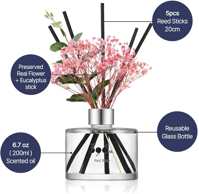 396 st. Preserved Baby's Breath Flower Reed Diffuser, White Musk, 200ml(6.7oz) / Reed Diffuser Sets, Home Fragrance, Scented Oils, Home & Bathroom Décor 396st