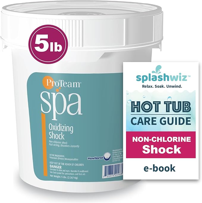 ProTeam Non-Chlorine Spa Shock for Hot Tub – Fast-Acting Oxidizing Shock Treatment, Clears Cloudy Water & Eliminates Odors – Made in USA, 5 lb + SplashWiz Care e-Book SplashWiz%E2%84%A2