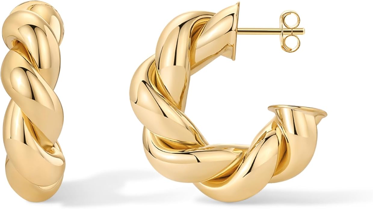 PAVOI 14K Gold Plated Chunky Twisted Puffed Rope Hoop Earrings for Women | Gold Earring Pair PAVOIJewelry