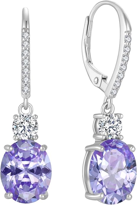 FJ Dangle Drop Earrings 925 Sterling Silver Solitaire Leverback Earrings Birthstone Jewelry for Women FJ