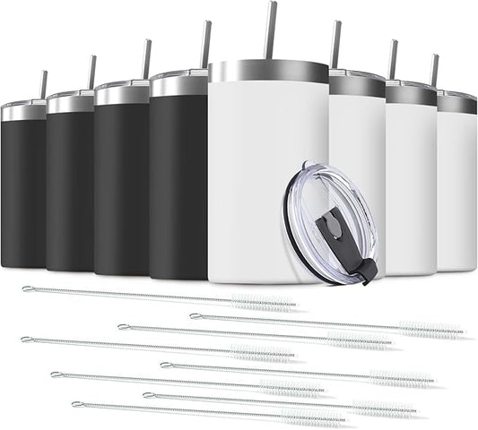 8 Pack 20 Oz Stainless Steel Skinny Tumbler with Splash Proof Lid, Vacuum Insulated Double Wall Thermal Cup, Outdoor Unbreakable Travel Slim Bottle for Hot Cold Drinks