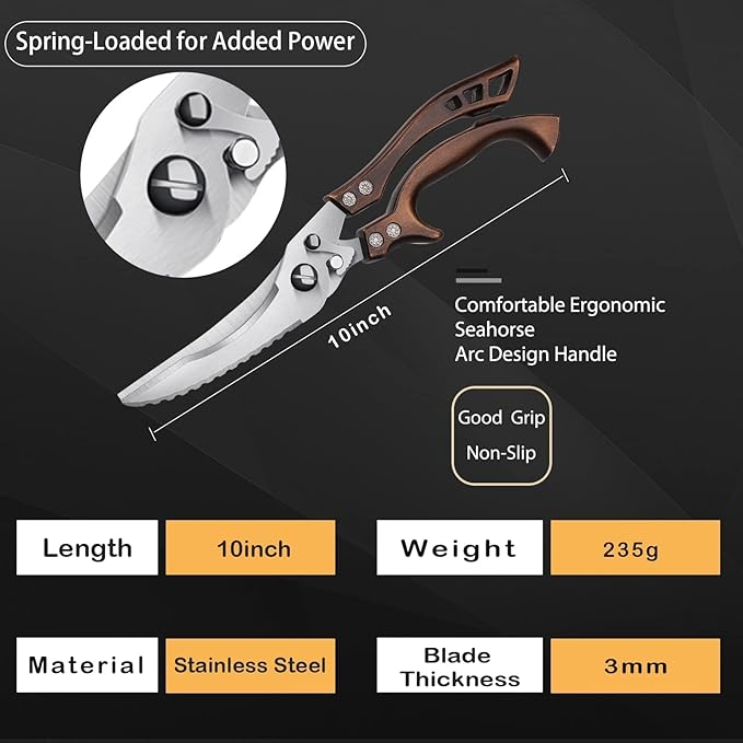 Poultry Shears, Heavy Duty Kitchen Shears with Serrated Edge, No Rust Spring Loaded, Multipurpose Stainless Steel Kitchen Scissors for Chicken, Bone, Meat, Turkey, Fish Thanksgiving Christmas Gifts DreamReach