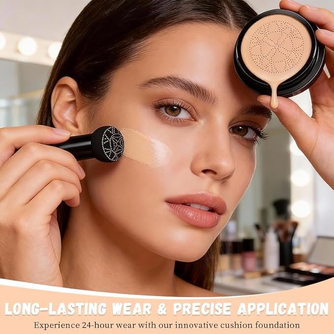 Luvie Glow Foundation Cushion, 2026 New Mushroom Head Air Cushion CC Cream, Full Coverage Foundations for Mature Skin, BB Cream for All Skin Types (Natural) TWWKDD