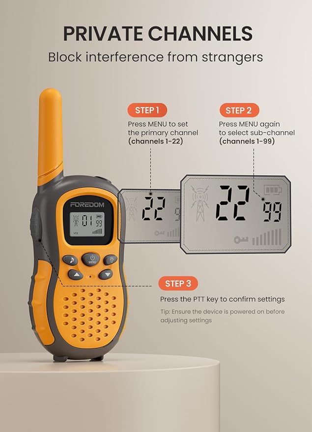 FOREDOM Walkie Talkies for Kids Walkie Talkies Long Range for Boys Age 3 to 12 Year Old Birthday Toys with Flashlight, Lanyards, 2 Pack - Orange FOREDOM
