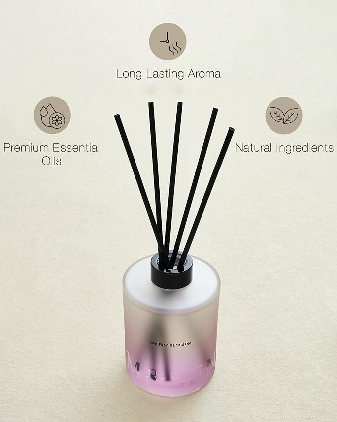 M&SENSE Cherry Blossom Reed Diffuser Set - 16.9 fl oz Long-Lasting Scent, Non-Toxic Natural Essential Oil Diffuser with Sticks, Home Fragrance Diffuser Gift for Office Bathroom Bedroom MSENSE