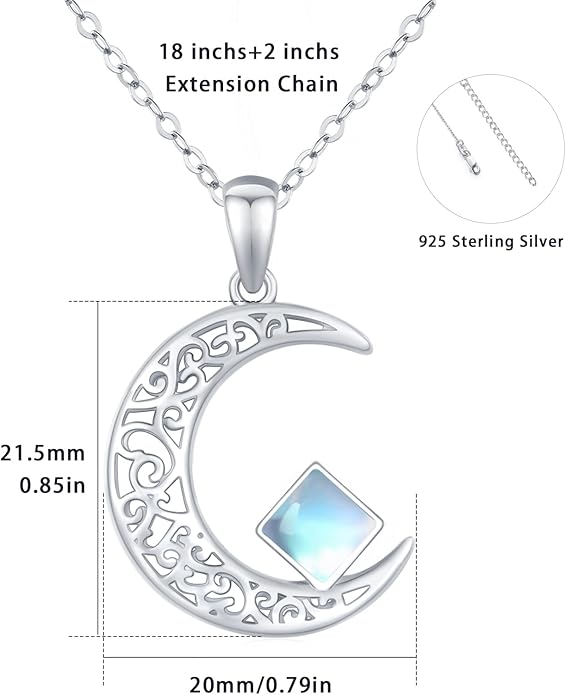 TRISHULA Moon Star Necklace, 925 Sterling Silver Crescent Moon Sun Pendant with Moonstone Crescent Jewelry Gift for Her Sister Birthday Christmas TRISHULA
